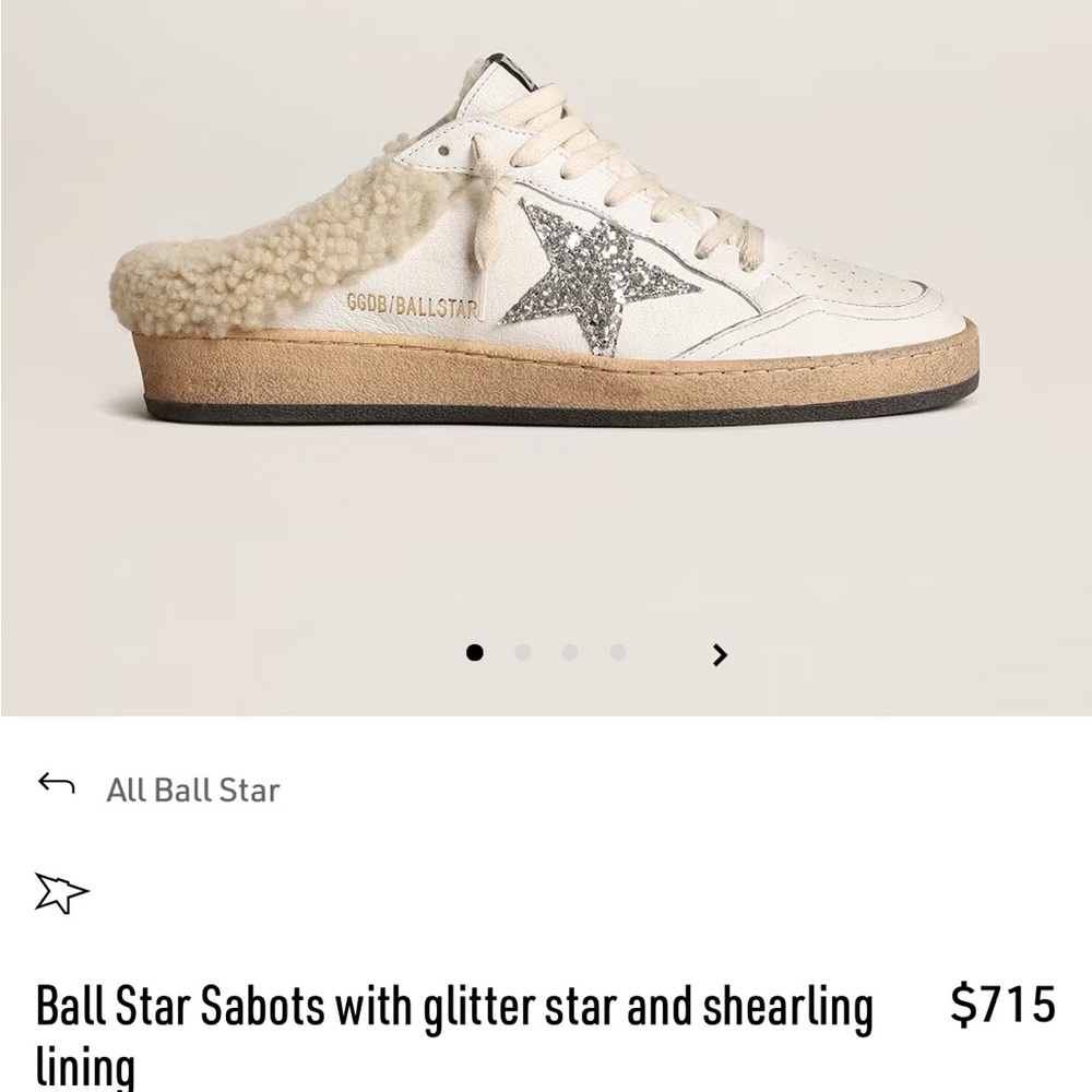 GOLDEN GOOSE Size39Women•Super-Star Sabot•white leather•shearling lining•glitter